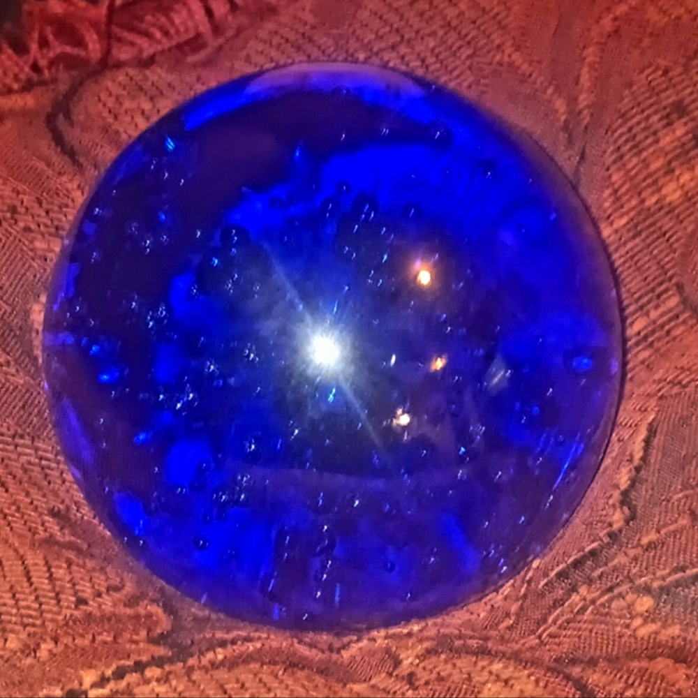 Blue Glass Sphere Paperweight Murano Blown Glass
